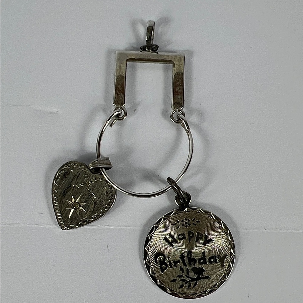 Vintage Sterling Silver Happy Birthday Charm & Lamode Sterling Heart Charm